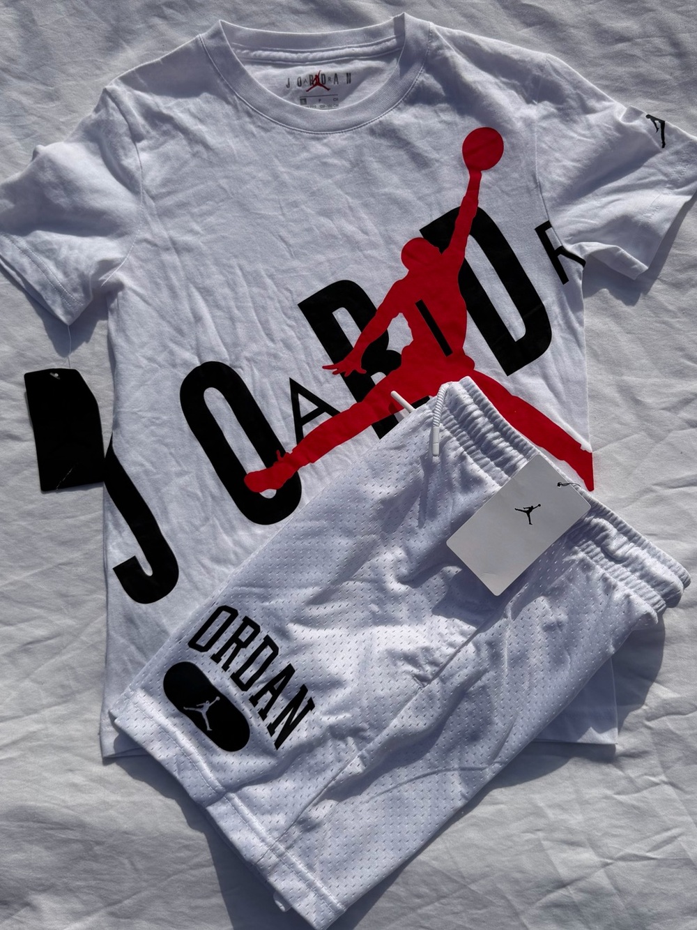 Jordan Boys Youth 2pc White & Red Jumpman Tee and Mesh Shorts Set - Small